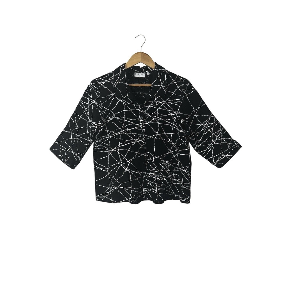 Habitat Button-Up Shirt Black White Geometric Boxy Womens Medium Pocket Artsy